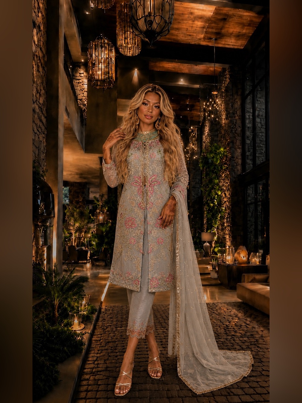 🌸 Embroidered Sheer Kurta Set – 2 Piece | Elegant Occasion Wear